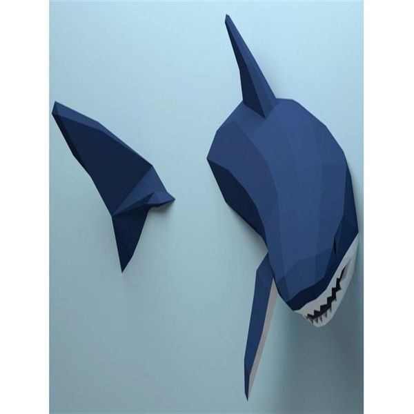 Decoración de pared de tiburón tridimensional geométrica, adornos de decoración de animales nórdicos, molde de papel de juego de marea creativo diy manual196e