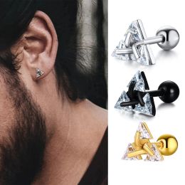 Pendientes triangulares geométricos para hombre, pendientes minimalistas de circonita cúbica de oro de 14 quilates, regalo para novio, marido, padre