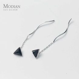 Geometrische Driehoek Zirconia Drop Earrings voor Dames Meisje Koreaanse Stijl Dangle Earring Echt 925 Sterling Zilveren Sieraden 210707