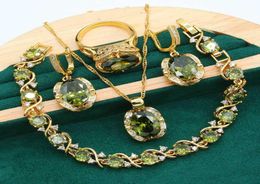 Mariage géométrique Gold Color Bijoux pour femmes Boucles d'oreilles de bracelet zircon vert olive
