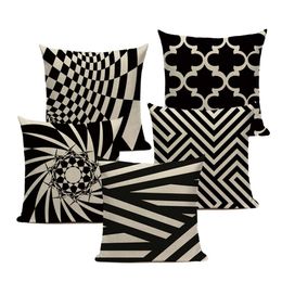 Géométrie décorative coussin couvre mode noir et blanc rayé lin taie d'oreiller canapé-lit voiture impression personnalisée oreiller Cover238C