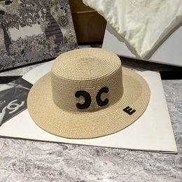 Sombreros de ala ancha con diseño geométrico para mujer, sombreros de paja generosos con letras para mujer, gorras de lavabo de calle a la moda para mujer