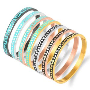 Géométrie Bijoux Noir Bleu Émail Bracelets Bracelets pour Femmes Charme Bracelets En Acier Inoxydable Or Rose Couleur Bracelets Q0719