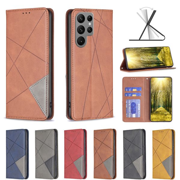 Étuis portefeuille en cuir géométrique pour iPhone 15 14 Plus 13 Pro Max 12 11 XR XS 8 7 6 Fermeture hybride verticale Fermeture hybride Couverture à rabat vintage Géométrique Suck Pochette PU magnétique