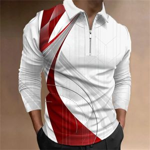 Geometry Line Business Polo de golf imprimé 3D pour homme extérieur décontracté quotidien streetwear en polyester à manches longues avec fermeture éclair L 240104