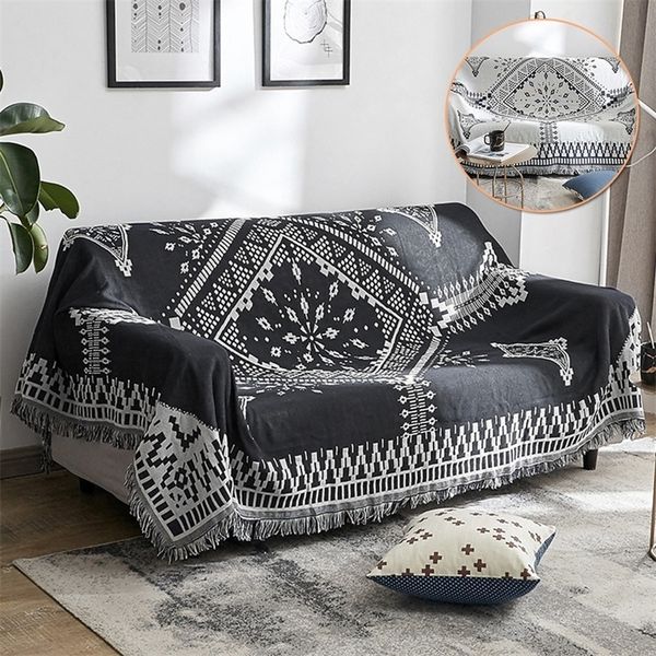 Géométrie canapé-citeron couverture du tapis simple tapisserie noir blanc côté canapé serviette à serviette en tricot couvrets litspread home textile t200901
