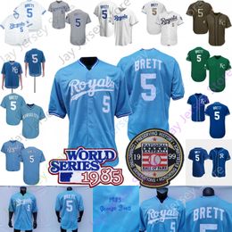 George Brett Jersey 1999 Hall Of Fame Patch 1985 Cooperstown 1989 Wit Baby Blauw Groen Grijs Wit Fans Speler Mesh BP Wit Zwart Gouden Salute to Service