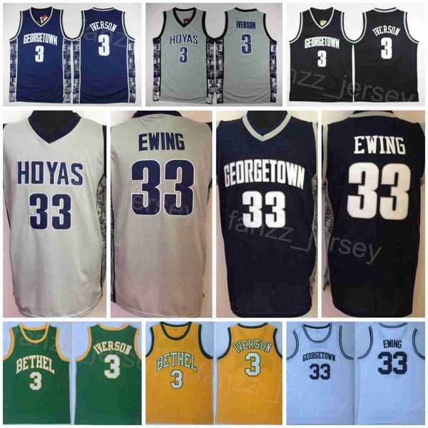 Georgetown Hoyas Basketball College 33 Allen Iverson Jerseys 3 University High School Shirt Toute l'équipe cousue noir gris vert jaune bleu blanc respirant NCAA