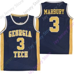 Georgia Tech Yellow Jackets Baloncesto Jersey NCAA College Stephon Marbury Tamaño S-3XL Todo cosido Hombres jóvenes Azul marino