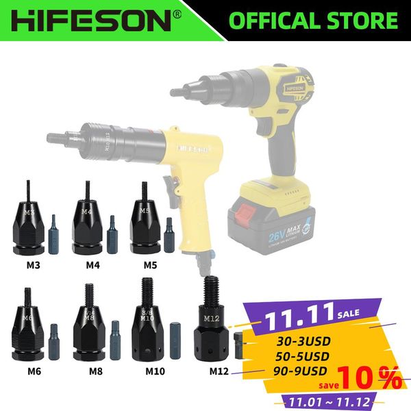 Gereedschap HIFESON M3M12 32/5 3/16 1/4 5/16 3/8 1/2 adaptador de pistola remachadora neumática de aire pieza de cabeza para accesorios de herramientas de pistolas remachadoras