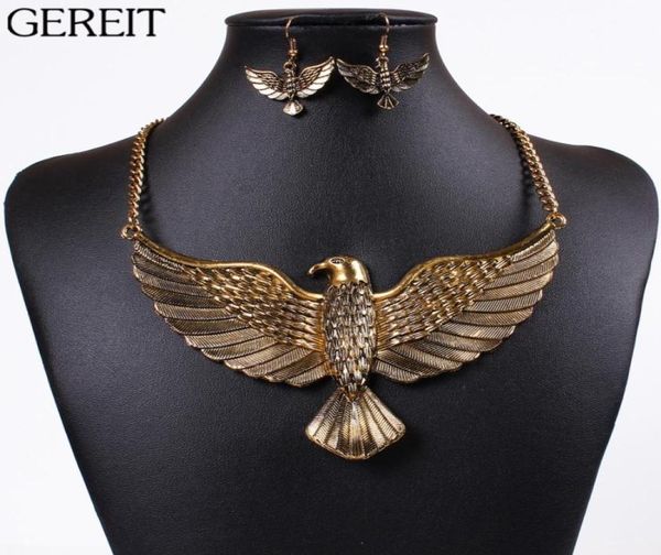 Gereit Vintage Gold Silver rempli Big Bird Eagle Pendant Collier Perfed Orees For Women Punk Egyptian Africain Dubai Jewelry Set5780267