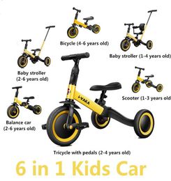 Allemand 6 en 1 enfants voiture enfants 039s tricycle pédale vélo peut glisser balance scooter lumière poussette pliante main pousser enfants Car8733765