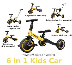 Alemán 6 en 1 Coche para niños triciclo para niños bicicleta con pedales puede deslizarse equilibrio scooter cochecito ligero empuje manual plegable niños Car4498405