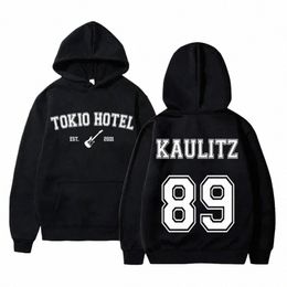 Banda de rock alemana Tokio Hotel Kaulitz 89 Sudadera con capucha con estampado en la espalda para hombre Sudadera retro de talla grande para hombre Ropa de calle negra gótica I3xQ #