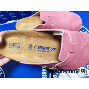 Pantoufles allemandes Designer Birkinstocks Chaussures paresseuses Boken Rose Cuir de vache Gommage Confortable Fond en liège Fond plat Casual Boken Baotou Semi-remorque 17HV