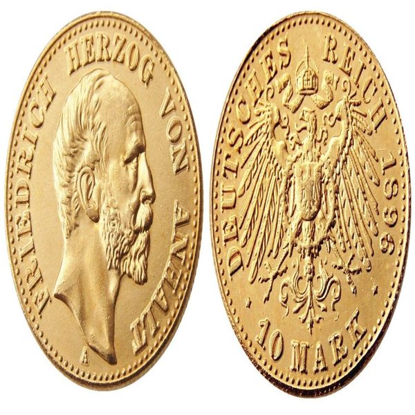 ST alemán Anhalt-Dessau Friedrich I 1896 1901 10 marcas artesanía chapada en oro copia moneda metal troqueles fábrica de fabricación 232p