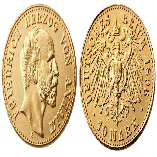 ST Anhalt-Dessau alemán Friedrich I 1896 1901, 10 marcas, artesanía chapada en oro, copia de moneda, troqueles de metal, fábrica de fabricación 255K