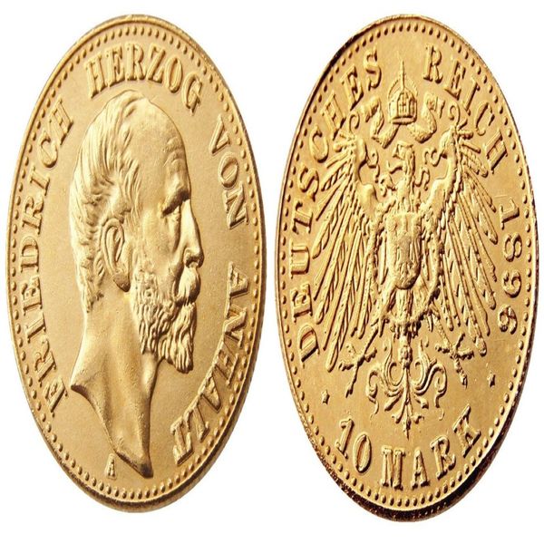 ST Anhalt-Dessau alemán Friedrich I 1896 1901, 10 marcas, artesanía chapada en oro, copia de moneda, troqueles de metal, fábrica de fabricación 187u