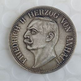 Allemagne Anhalt 3 Mark 1911 Friedrich II copie pièce de haute qualité en laiton artisanat ornements réplique pièces de monnaie accessoires de décoration de la maison259L
