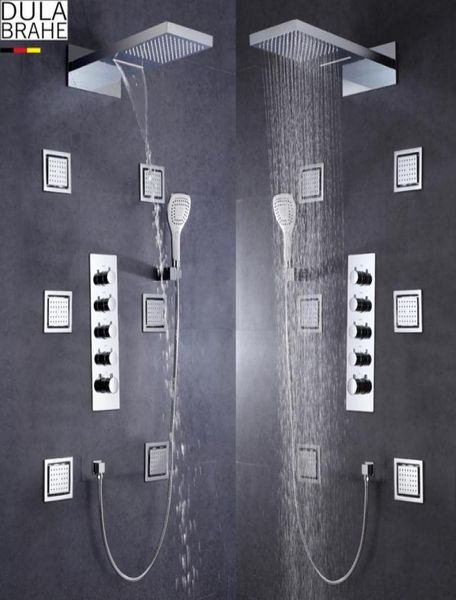 Allemagne DULABRAHE robinet thermostatique de douche de salle de bains, grand mélangeur de débit d'eau, ensemble de robinet de douche de bain, cascade et douche de pluie Hea3314500