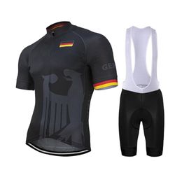 Duitsland Mannen Zomer Zwart Fietsen Jersey Set Bike Road Mountain Race Tops Fietskleding Fietsen Set 9D Gel Ademend