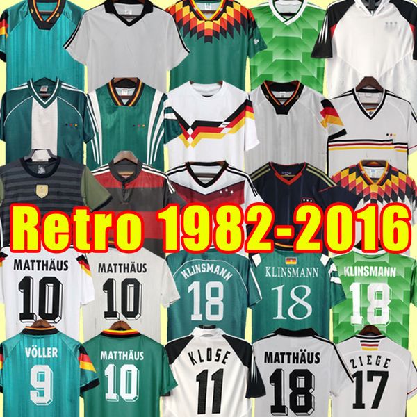 Allemagne Mens Retro Soccer Jersey Home Away Klinsmann Matthias Chemises de football Kalkbrenner Littbarski Ballack 1982 1988 1992 1994 1996 1998 2002 2004 2010 14 88 98 94