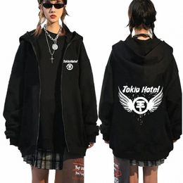 Allemagne Rock Band Tokio Hotel Logo Imprimer Zipper Hoodies Vêtements Pour Hommes Fi Casual Zip Up Sweat Punk Sweat À Capuche 49ml #