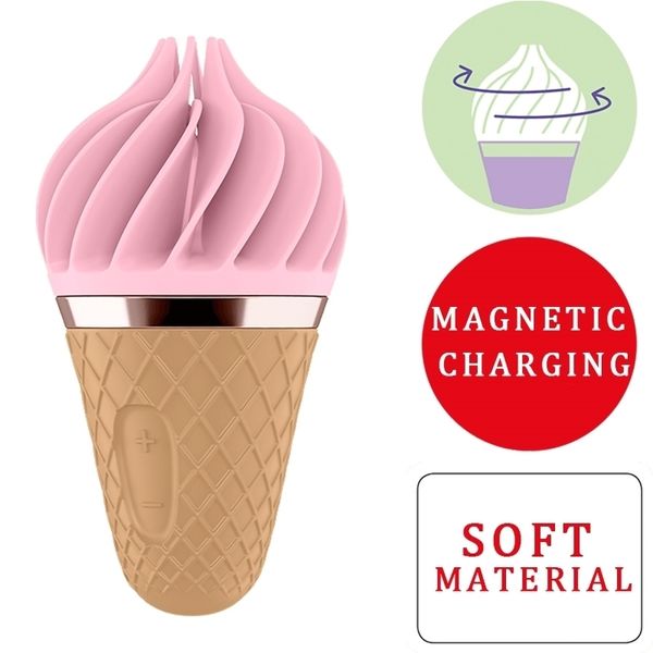 Allemagne Satisfyer Sweet Treat Ice Cream Cone Sex Vibromasseur Jouets pour femme Soft Gel de silice Stimulateur de clitoris Mini Jouets pour adultes 210329