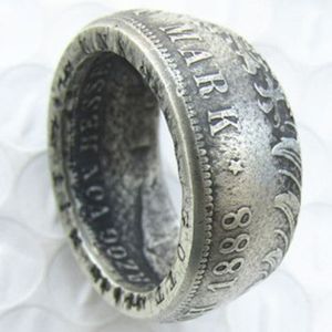 Allemagne Silver Coin Ring 5 MARK 1888 Plaqué argent fait à la main dans les tailles 8-16259p