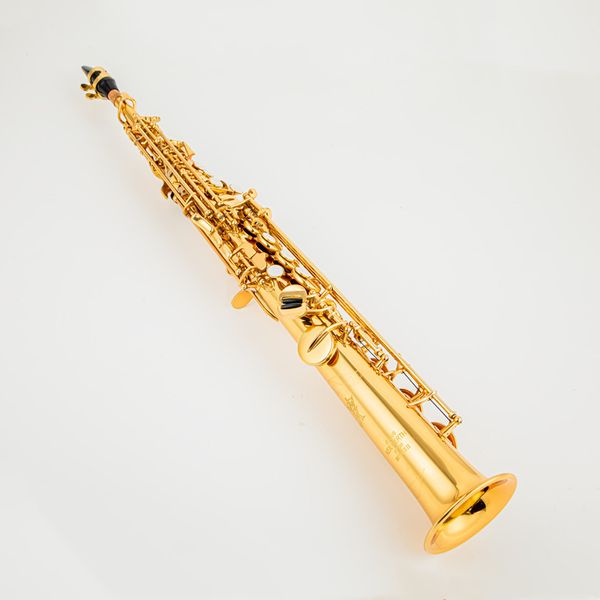 Saxofón Soprano recto de latón ST 90 de Alemania, saxofón plano Bb B, instrumento de viento de madera, patrón tallado de llave de concha Natural