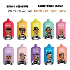 Duitsland warehosue hifancy vape 16000 trekjes 12k wegwerp vape-apparaat e sigaret 650 mah oplaadbare voorgevulde karren led power scherm vapers