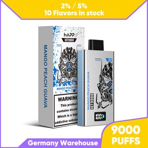 Allemagne Entrepôt 9000 Puffs Jetables Vapes Pen Puff 9k Cigarettes électroniques 14ml Pod Mesh Coil Écran LED Rechargeable 2% 5% Dispositif