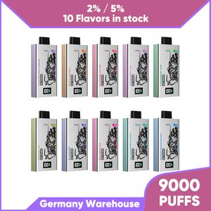 Duitsland magazijn bubble puff 9k wegwerp vapes elektronische sigaret LED-scherm instelbaar vermogen 10000 trekjes 2% 5% vaper verzending binnen 24 uur