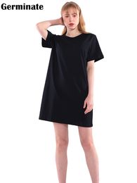 Germinate Basic Coton Long T-shirts Tuniques Femmes Été Casual Vintage Mode Esthétique Drôle Blanc Noir Tops Robe Surdimensionnée 220411
