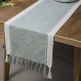 Gerring Table Runner Green Nordic Jacquard Geometrische tafel Vlag Fringe Tea Country TableCleoth Tafellopers voor eettafel