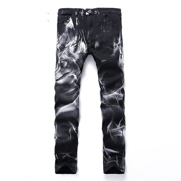 Gersri hommes jean Patchwork rétro pantalon motif Lion Cool mince classique Denim personnalité Design pantalon grande taille hommes 2788