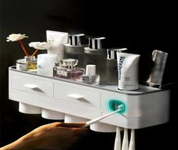 GESE Magnetische Adsorptie Omgekeerde set Tandenborstelhouder Automatische Tandpasta Knijper Dispenser Opbergrek Badkamer Accessoires4007716