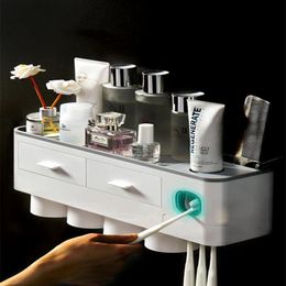GESE Magnetische Adsorptie Omgekeerde set Tandenborstelhouder Automatische Tandpasta Knijper Dispenser Opbergrek Badkamer Accessoires250M