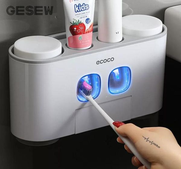 GESEW porte-brosse à dents magnétique salle de bain distributeur automatique de dentifrice pâte murale presse-dentifrice ensemble d'accessoires de salle de bain Y8349253