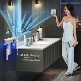 GESEW UV-Sterilisator Zahnbürstenhalter Solarenergie Automatischer Zahnpastaquetscher Spender Wandmontiertes Badezimmerzubehör T2002383