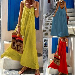 Maak je klaar voor de zomer met deze modieuze en chique dames solide kleur mouwloze maxi -jurk perfect voor een Boheemse strandlook AST180087