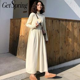 GetSpring Femmes Robe Pull à col roulé Robe tricotée Robe à manches longues Taille haute Robes longues Bottoming Automne Hiver 201028