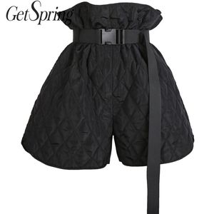 Getspring vrouwen korte vintage alle match sexy shorts warme voering bandage hoge taille zwarte herfst winter mode 210601