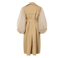 Getting Women Trench Coat Trench Coat Kaki Cotton Breakers Lantern Spliced double poit