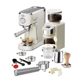 Gevi 20 Bar Compacte Professionele Espresso met Zetmachine Geschikt voor Espresso-, Latte- en Cappuccino-koffiemolens, 35 Maalstanden, Beige