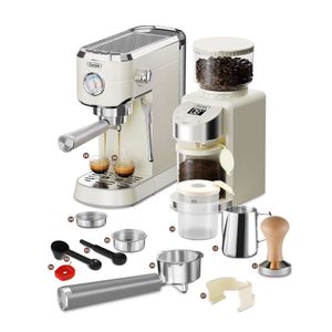 Gevi Espresso professionnel compact 20 bars avec machine d'infusion adapté aux moulins à café expresso, latte et cappuccino, 35 réglages de mouture, beige
