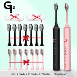 Brosse à dents électrique Gezhou brosse à dents sonores de la brosse à dents de voyage IPX7 IPX7 à 6 mode avec 8 ans Gift 240508.