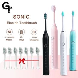 Gezhou N105 Brosse à dents électrique Sonic Enfants adultes Automatique rechargeable avec 8 têtes Remplacement IPX7 Brosse à dents 240511