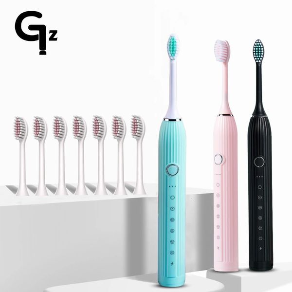 GeZhou N105 brosse à dents sonique brosse à dents électrique automatique pour enfants adultes rechargeable avec 8 têtes de remplacement brosse à dents IPX7 240305