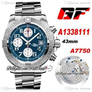 GF A1338111 A7750 Montre chronographe automatique pour homme Cadran bleu Sous-cadran argenté Bracelet en acier inoxydable Super Edition Puretime A31